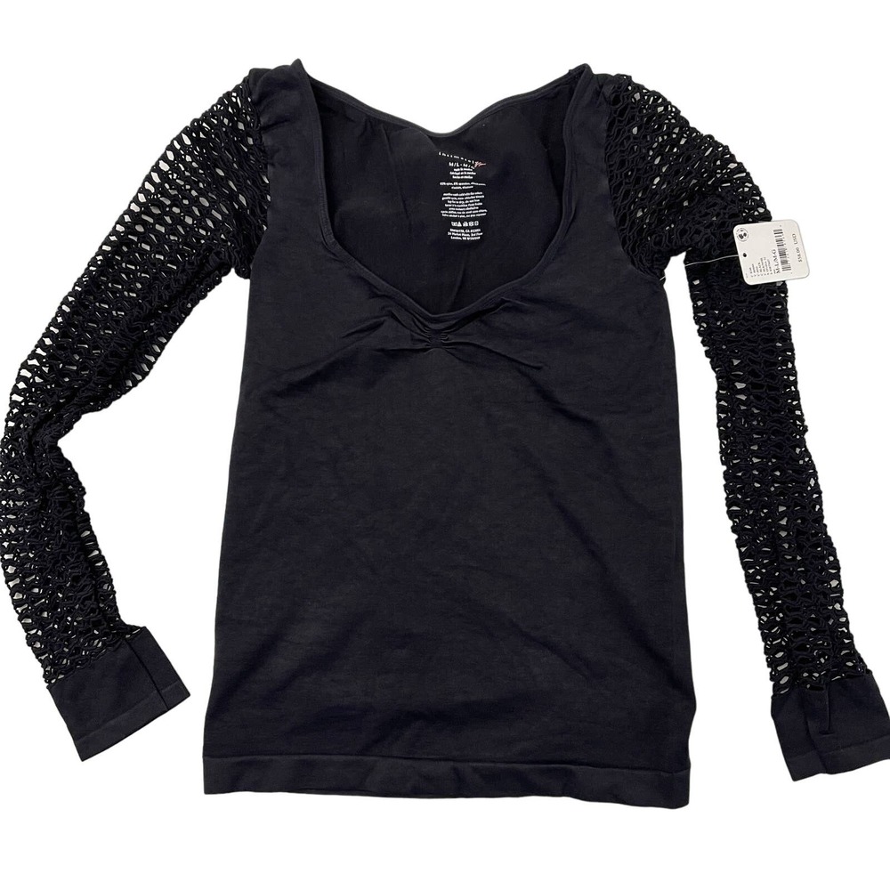 Free People Black Knit Sleeve Long Sleeve Top